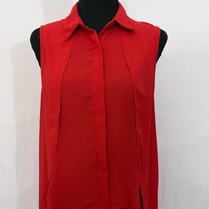 Funky Soul Sleeveless Wing Collar Layered Chiffon Blouse Red SZ M